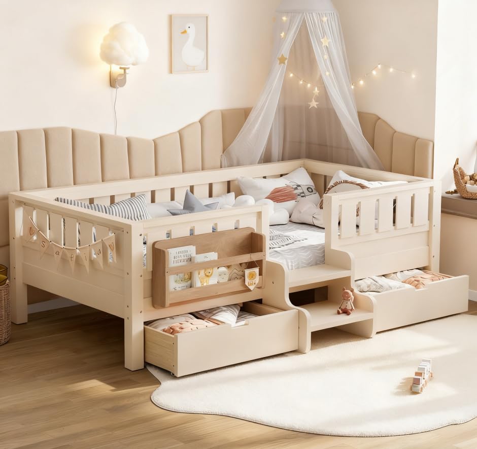 Twin Kids Bed with High Rails  - Drawer Slide Pair ulasan dan harga